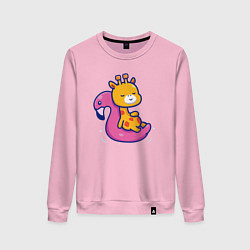 Свитшот хлопковый женский Жираф в бассейне, цвет: светло-розовый