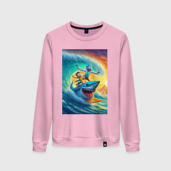 Свитшот хлопковый женский Рик и Морти - сёрфинг на акуле, цвет: светло-розовый