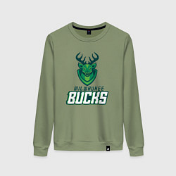 Свитшот хлопковый женский Milwaukee Bucks NBA, цвет: авокадо