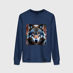 Свитшот хлопковый женский Взгляд серого волка, цвет: тёмно-синий