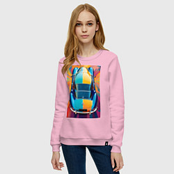Свитшот хлопковый женский Яркий ретро автомобиль, цвет: светло-розовый — фото 2