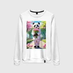 Женский свитшот Панда с букетом тюльпанов