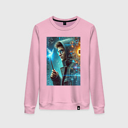 Свитшот хлопковый женский Гарри Поттер - киберпанк, цвет: светло-розовый