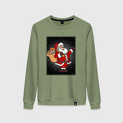 Свитшот хлопковый женский Санта Клаус с мешком, цвет: авокадо