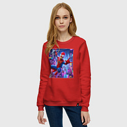 Свитшот хлопковый женский Homer Simpson and Spider man - collaboration, цвет: красный — фото 2