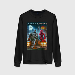 Женский свитшот Разговор Бэтмена и человека паука на капоте автомо