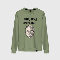 Свитшот хлопковый женский Мир труд эволюция, цвет: авокадо
