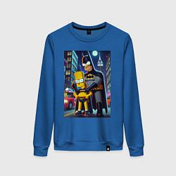 Свитшот хлопковый женский Batsimpson with son Bart - ai art fantasy, цвет: синий
