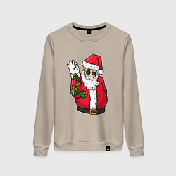 Свитшот хлопковый женский Дед мороз сыплет подарками, цвет: миндальный