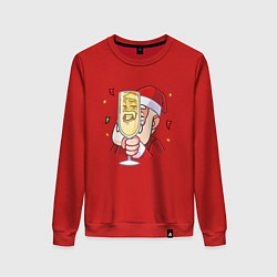 Свитшот хлопковый женский Счастливый дед мороз с шампанским, цвет: красный