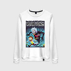 Свитшот хлопковый женский Веном вселился в Рика - нейрошутка, цвет: белый
