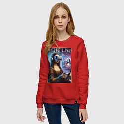 Свитшот хлопковый женский Mona Lisa on a virtual helmet, цвет: красный — фото 2