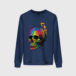 Свитшот хлопковый женский Череп в краске, цвет: тёмно-синий