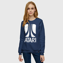 Свитшот хлопковый женский Atari logo white, цвет: тёмно-синий — фото 2