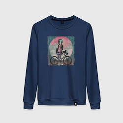 Свитшот хлопковый женский Девочка эмо анархистка с велосипедом - дождь и кош, цвет: тёмно-синий
