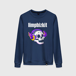 Свитшот хлопковый женский Limp Bizkit - неоновый череп, цвет: тёмно-синий