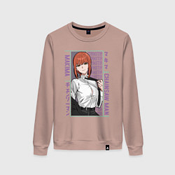 Свитшот хлопковый женский Человек-бензопила Макима в костюме, цвет: пыльно-розовый