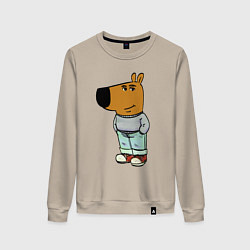 Свитшот хлопковый женский Capybara - chill guy meme, цвет: миндальный