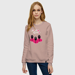 Свитшот хлопковый женский Squid game soldiers, цвет: пыльно-розовый — фото 2