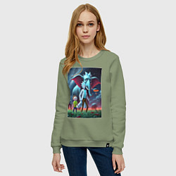 Свитшот хлопковый женский Слон похожий на Рика Санчеса - прикол, цвет: авокадо — фото 2