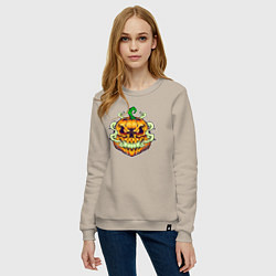 Свитшот хлопковый женский Evil pumpkin, цвет: миндальный — фото 2
