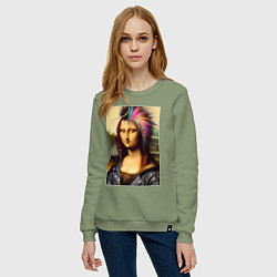Свитшот хлопковый женский Mona Lisa - punks not dead, цвет: авокадо — фото 2
