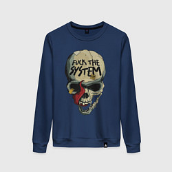 Свитшот хлопковый женский Skull - fuck the system, цвет: тёмно-синий