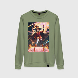 Свитшот хлопковый женский Мегумин колдует взрывную магию, цвет: авокадо