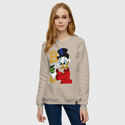 Свитшот хлопковый женский Duck tales - Scrooge bitcoin, цвет: миндальный — фото 2