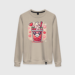 Свитшот хлопковый женский Бабл ти день святого валентина, цвет: миндальный