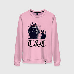 Свитшот хлопковый женский Totoro and black cat - anime, цвет: светло-розовый