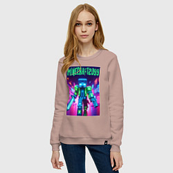 Свитшот хлопковый женский Minecraft 2099 - neon glow fantasy, цвет: пыльно-розовый — фото 2