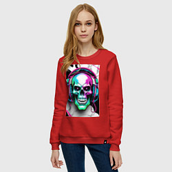 Свитшот хлопковый женский Череп в наушниках, цвет: красный — фото 2