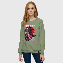 Свитшот хлопковый женский Клинок рассекающий демонов Незуко луна, цвет: авокадо — фото 2