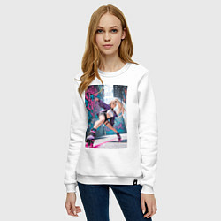 Свитшот хлопковый женский Девушка на роликах исполняет трюки, цвет: белый — фото 2