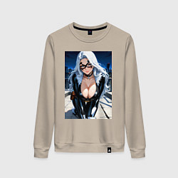 Женский свитшот Черная кошка на крыше небоскреба