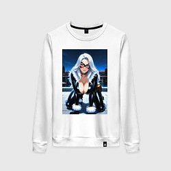 Женский свитшот Черная кошка на крыше небоскреба