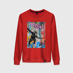 Свитшот хлопковый женский Monkey graffiti, цвет: красный