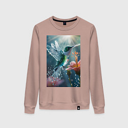 Свитшот хлопковый женский Колибри летает у цветка, цвет: пыльно-розовый