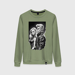 Свитшот хлопковый женский Барби и Кен - киберпанк эскиз, цвет: авокадо