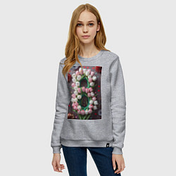 Свитшот хлопковый женский Тюльпаны к празднику 8 марта, цвет: меланж — фото 2