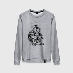 Свитшот хлопковый женский Векторный паровоз, цвет: меланж