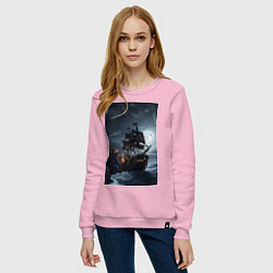 Свитшот хлопковый женский Пиратский корабль в шторм, цвет: светло-розовый — фото 2