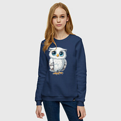 Свитшот хлопковый женский Белая сова с голубыми глазами, цвет: тёмно-синий — фото 2