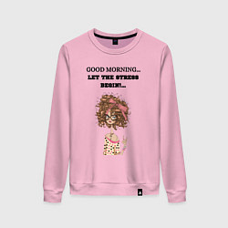 Свитшот хлопковый женский Доброе утро да начнётся стресс, цвет: светло-розовый