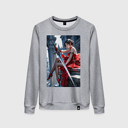 Свитшот хлопковый женский Девушка в красном платье с мечем, цвет: меланж