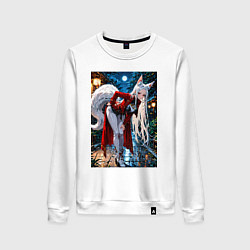 Женский свитшот Белоснежная лиса лунной ночью