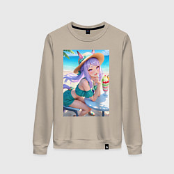 Свитшот хлопковый женский Девушка-пони кушает мороженое, цвет: миндальный