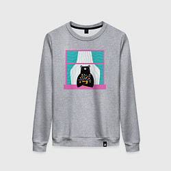 Свитшот хлопковый женский Мишка в окошке, цвет: меланж