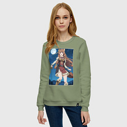 Свитшот хлопковый женский Рафталия сражается в ночи, цвет: авокадо — фото 2